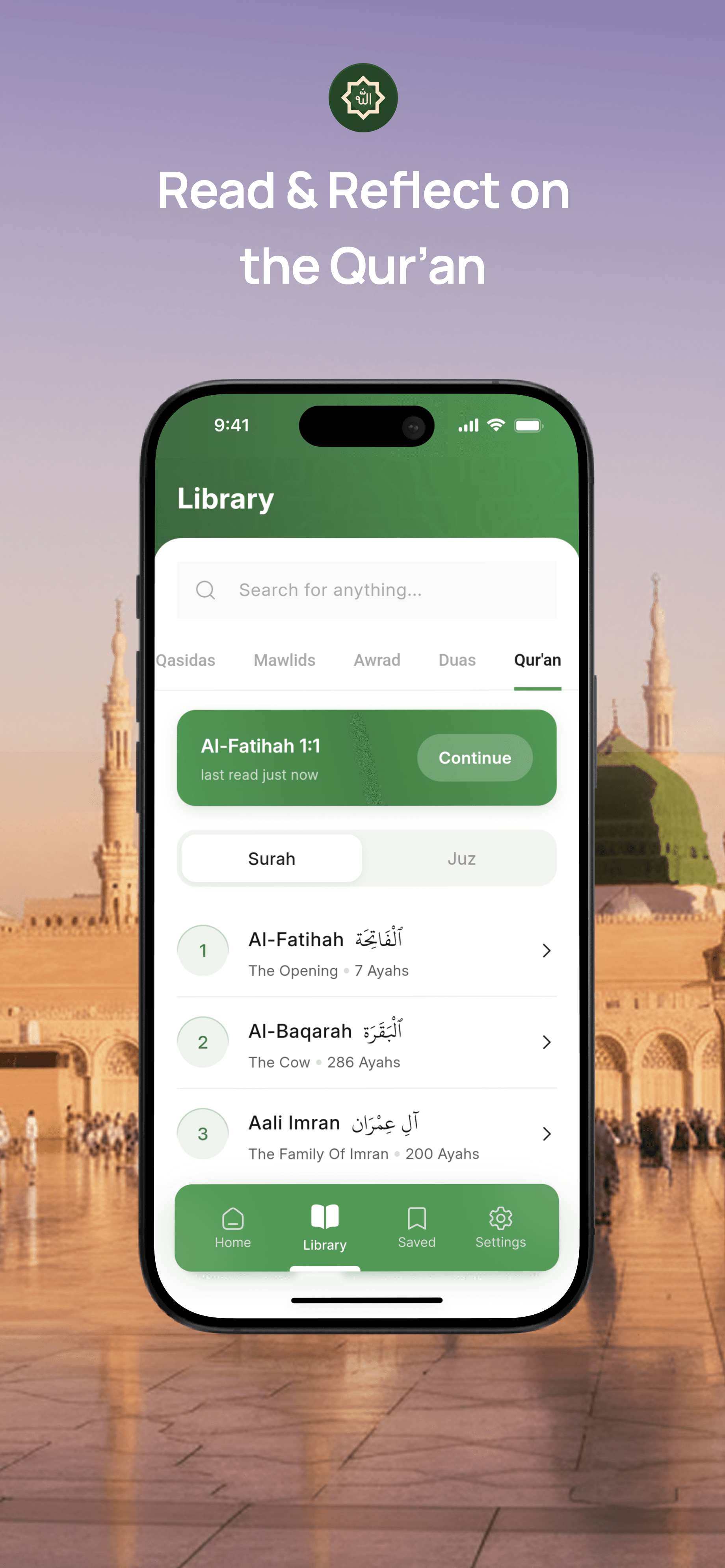 Salawat App Qur’an library and reading progress