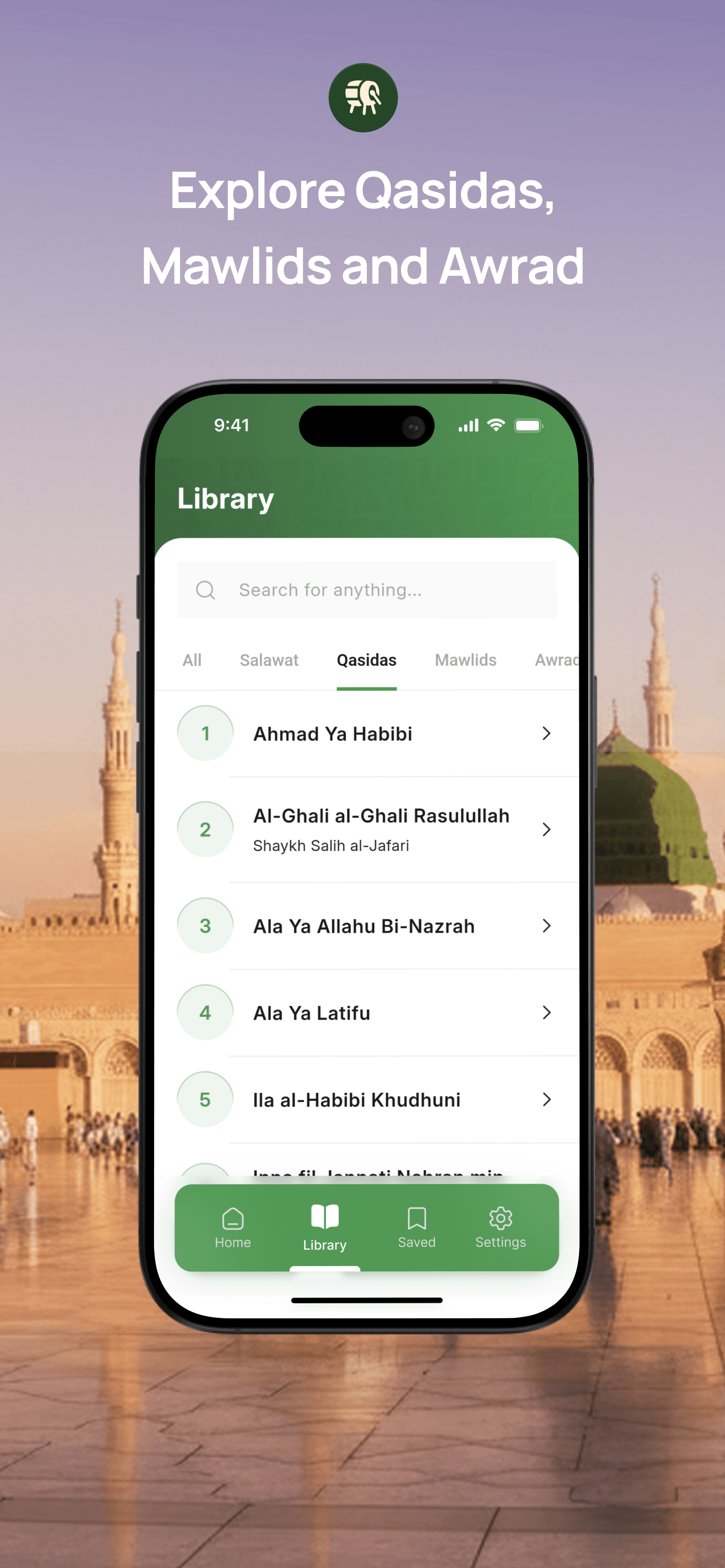 Salawat App library with Qasidas, Mawlids and Awrad